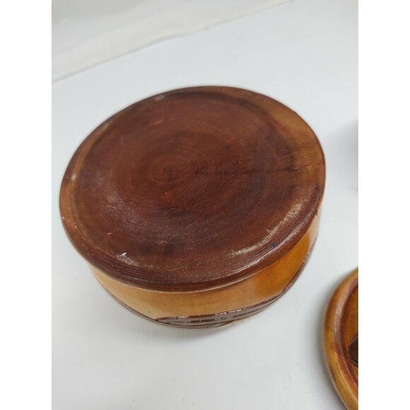 Vintage Wood Hand Turned & Carved Trinket Boxes Set of two - Picture 5 of 12